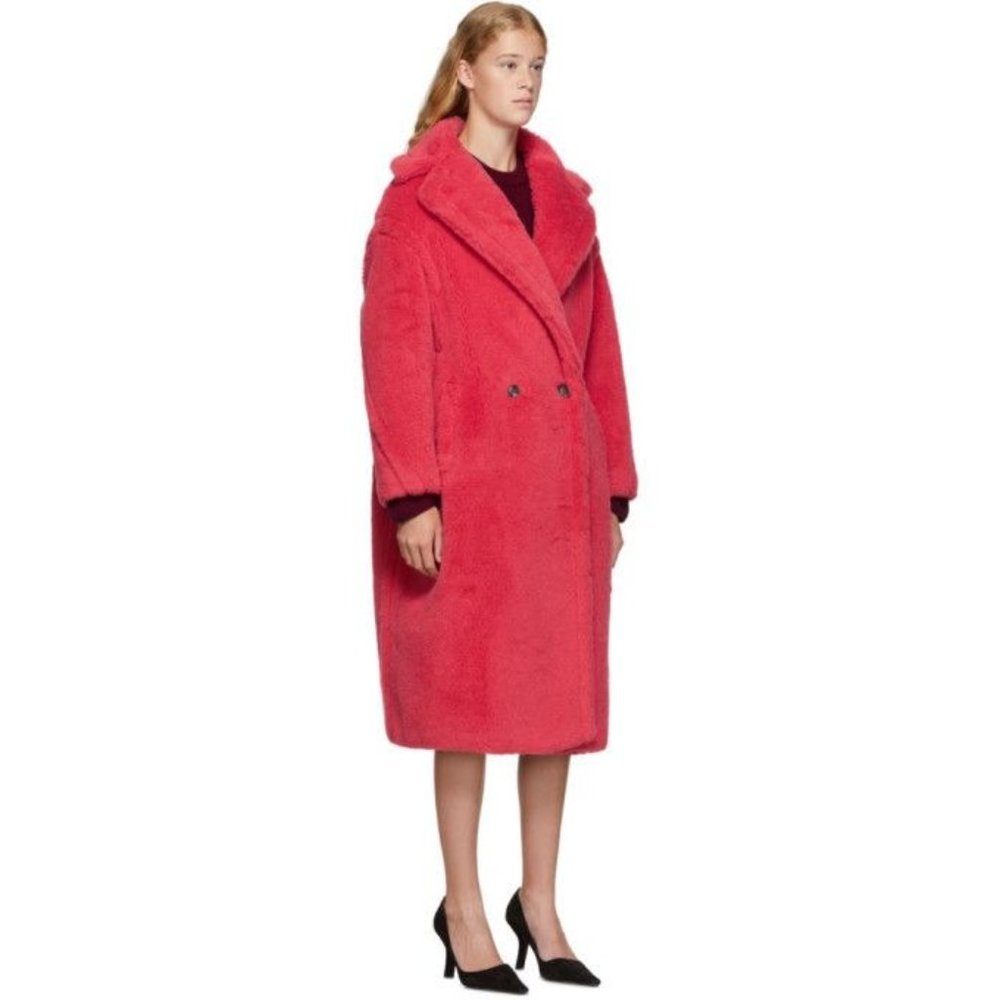MAX MARA Teddy Bear Icon Coral Red Tedgirl Faux Fur Coat Size S - Picture 2 of 14